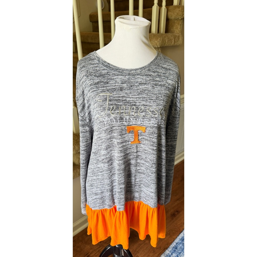 Knights Apparel Tennessee Volunteers Womens L Gray Orange Ruffle Long Sleeve Top